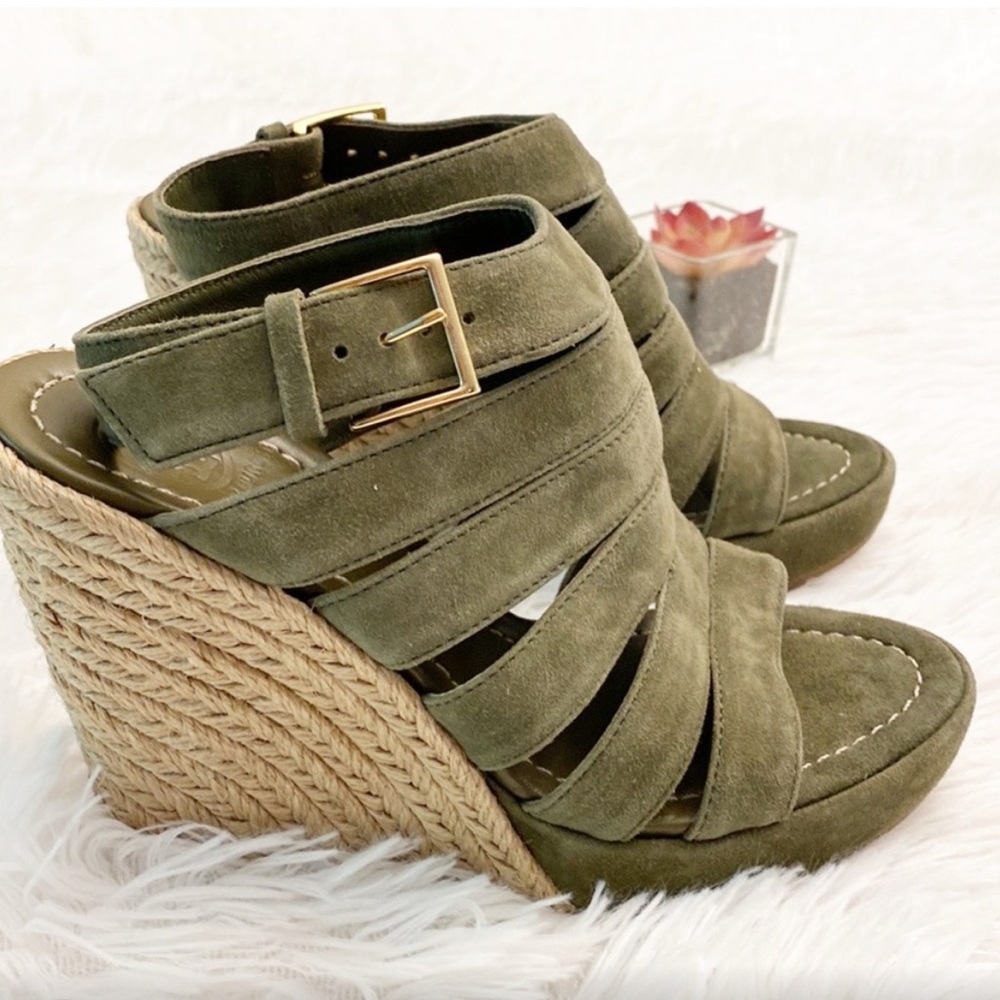 Tory Burch Olive Green Wedge Sandals